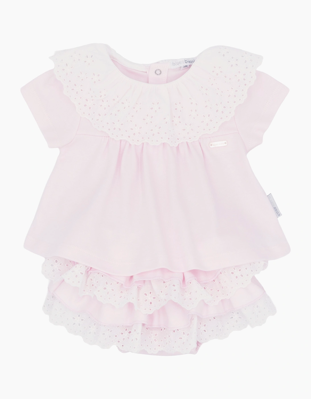 Girls Pale Pink Broderie Jersey Jam Pant Set, 6 of 5