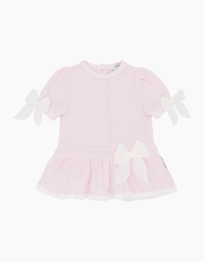 Girls Pale Pink Waffle Bow Dress