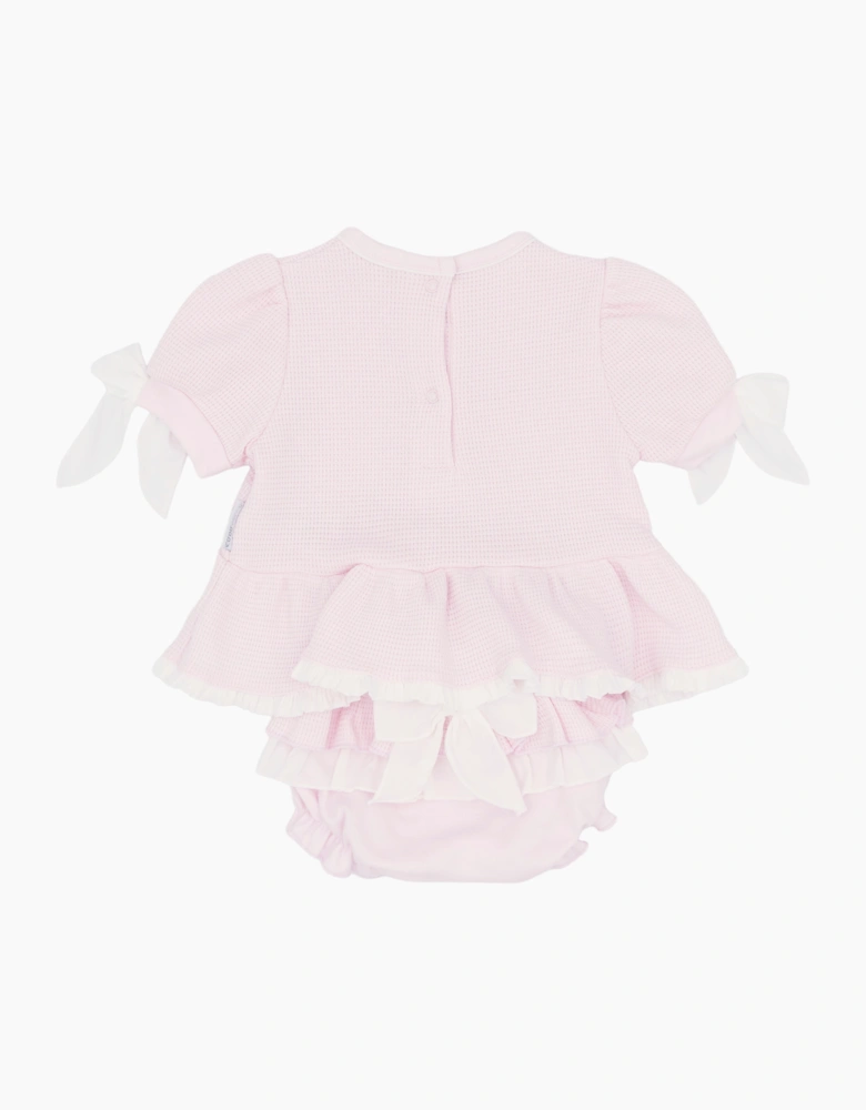 Girls Pale Pink Waffle Bow Jam Pant Set