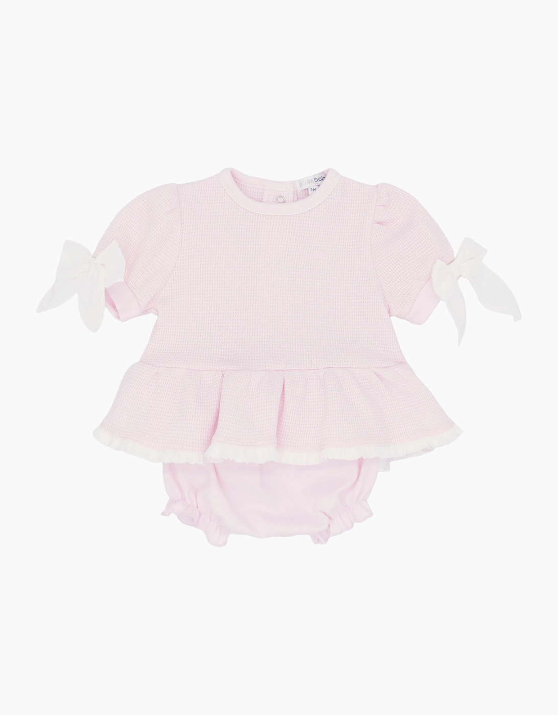 Girls Pale Pink Waffle Bow Jam Pant Set, 5 of 4