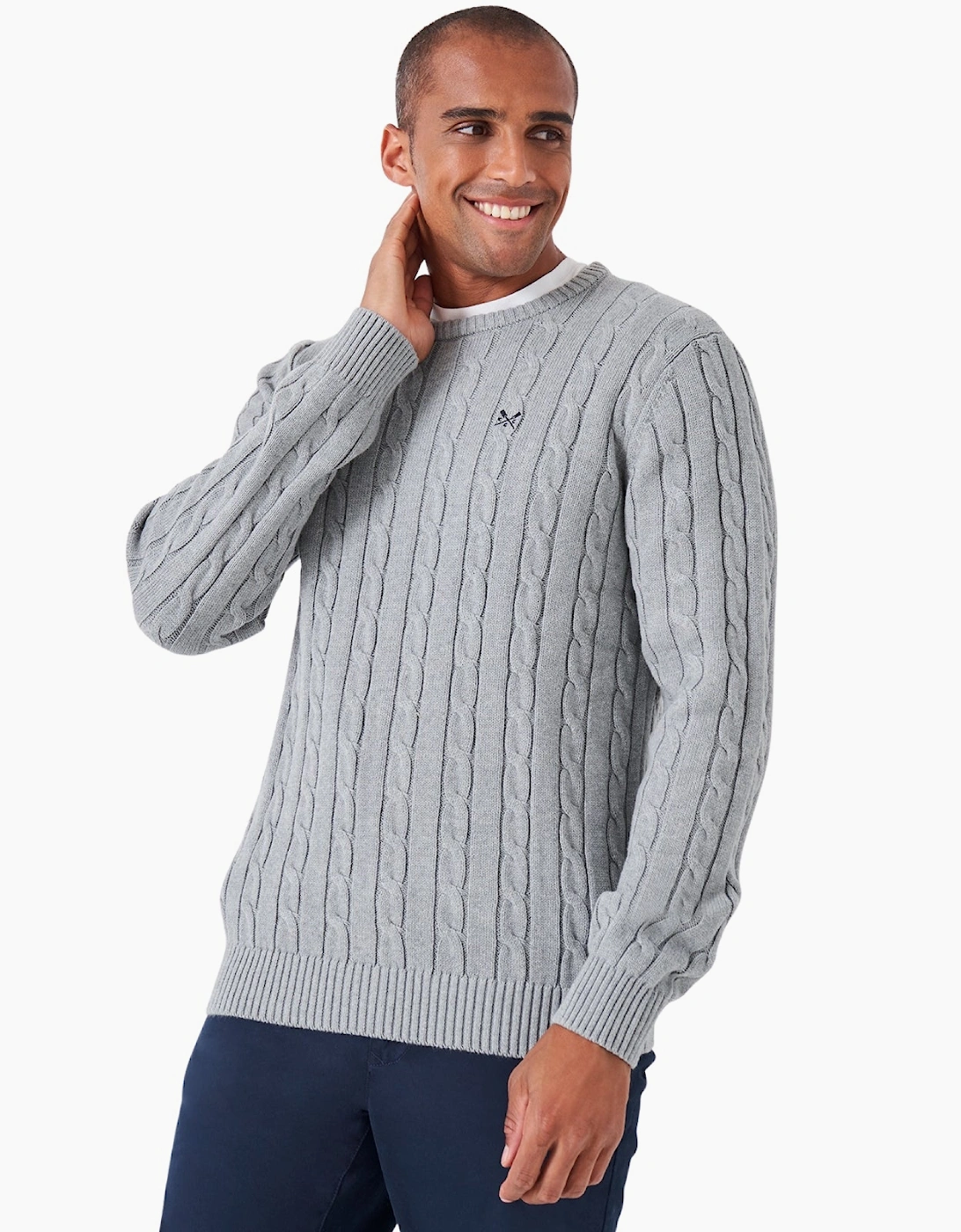 Crew Clothing Men's Crew Clothing Mens Oarsman Organic Cable Crew Knitwear Jumper - Grey