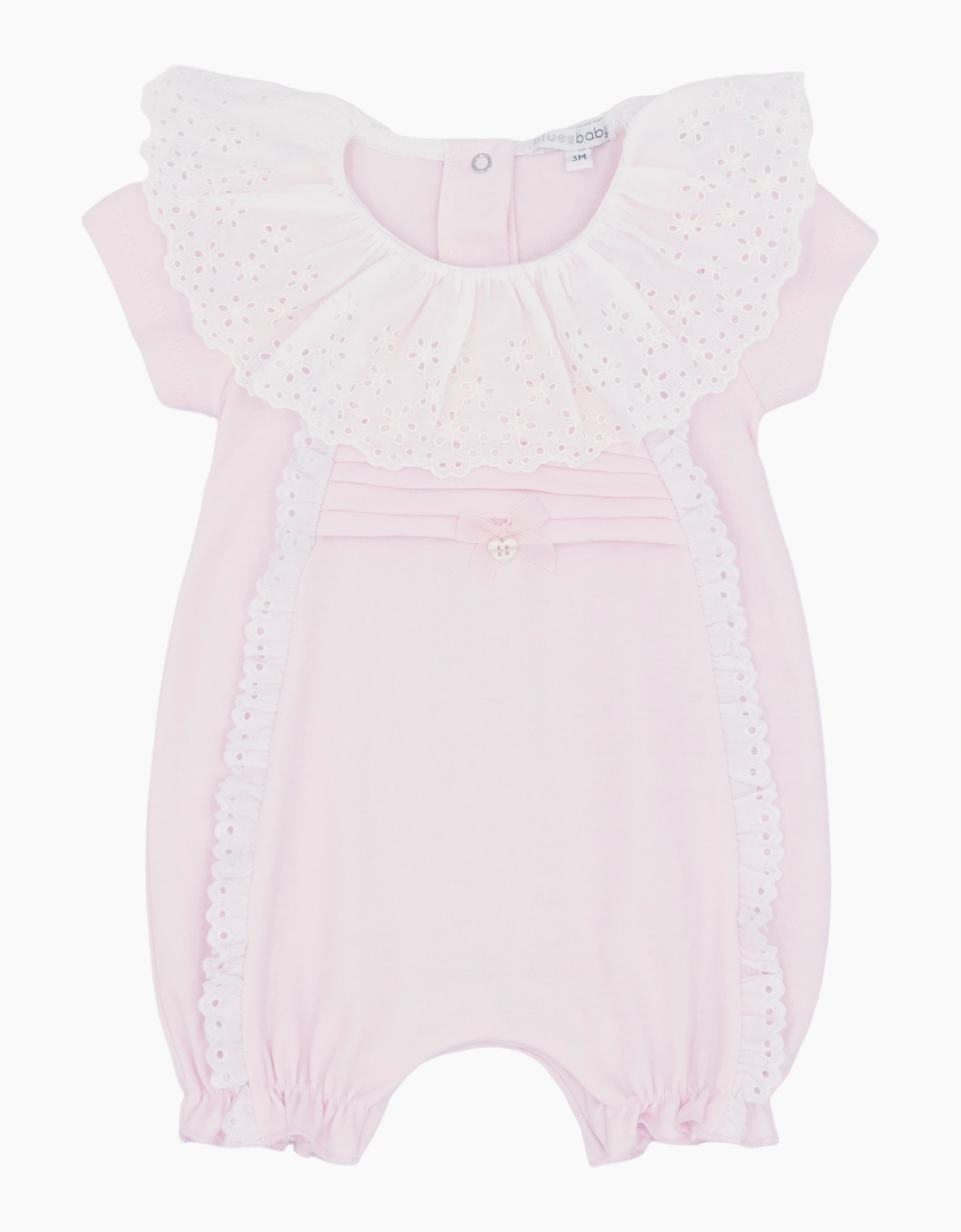 Girls Pale Pink Broderie Jersey Romper, 2 of 1