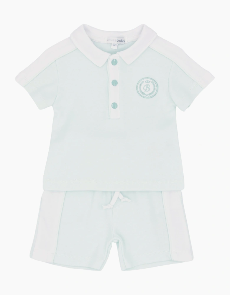 Boys Mint Green Sporty Jersey Polo Short Set