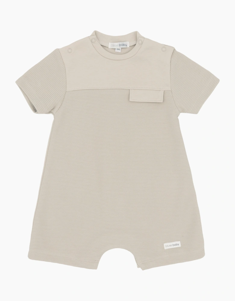 Boys Beige Jersey Ribbed Romper