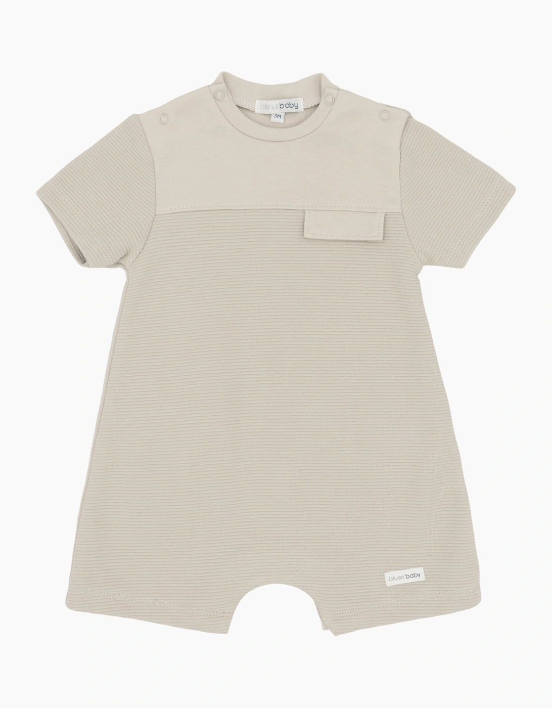 Boys Beige Jersey Ribbed Romper, 2 of 1