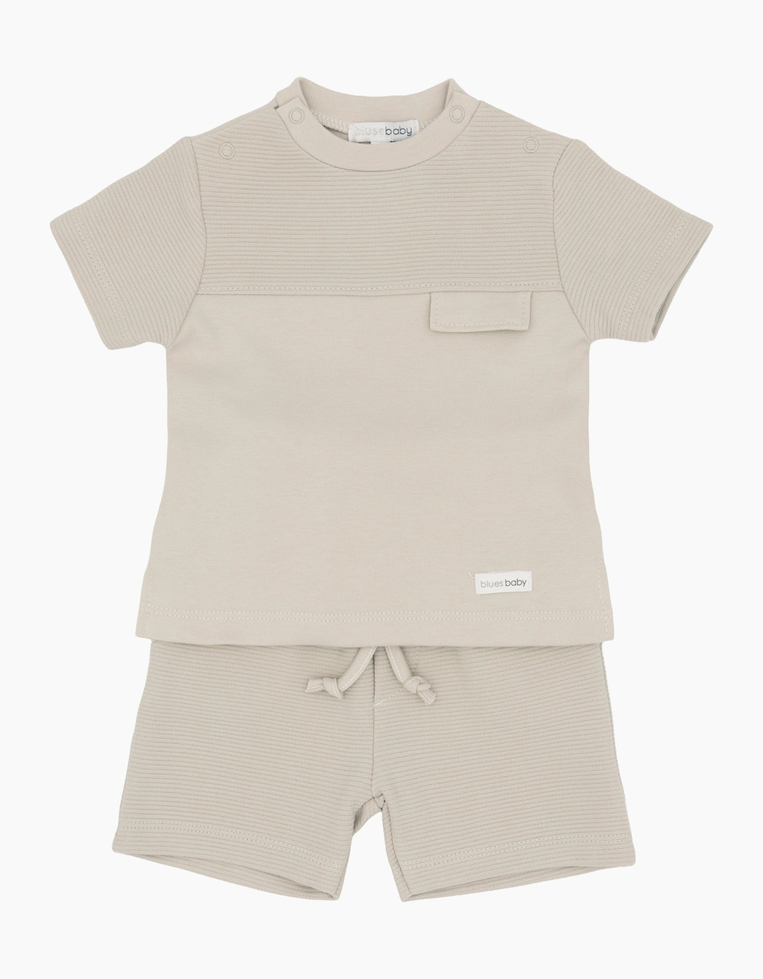 Boys Beige Jersey Ribbed Short Set, 2 of 1