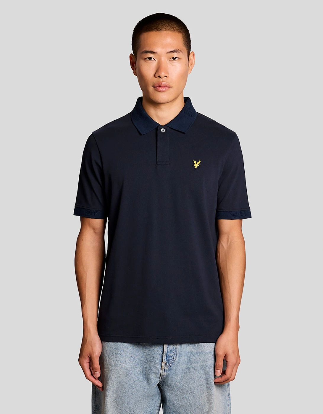 Lyle And Scott Men's Black Jacquard Tipped Polo Shirt  42 Xl