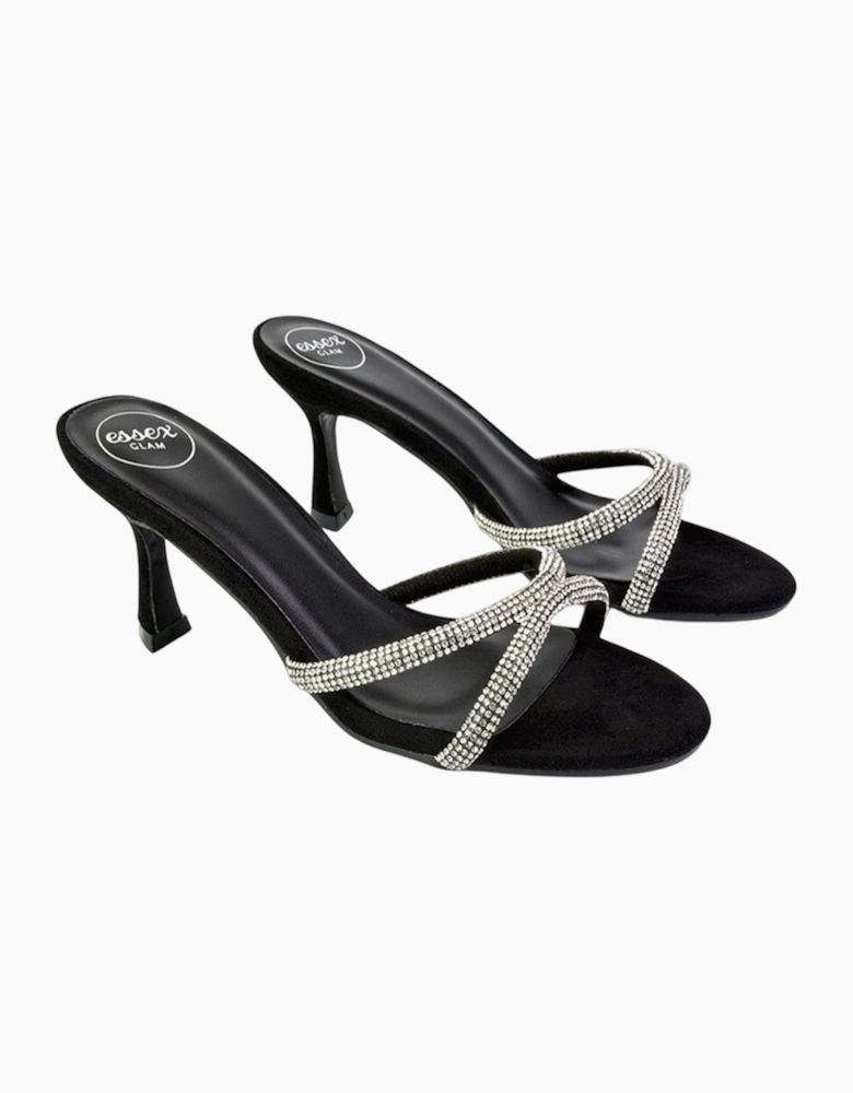 Womens/Ladies Abby Diamante Strappy Stiletto Heel Mules