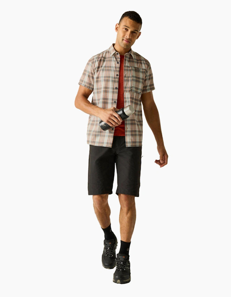 Mens Checked Insect Repellent Short-Sleeved Travel Shirt