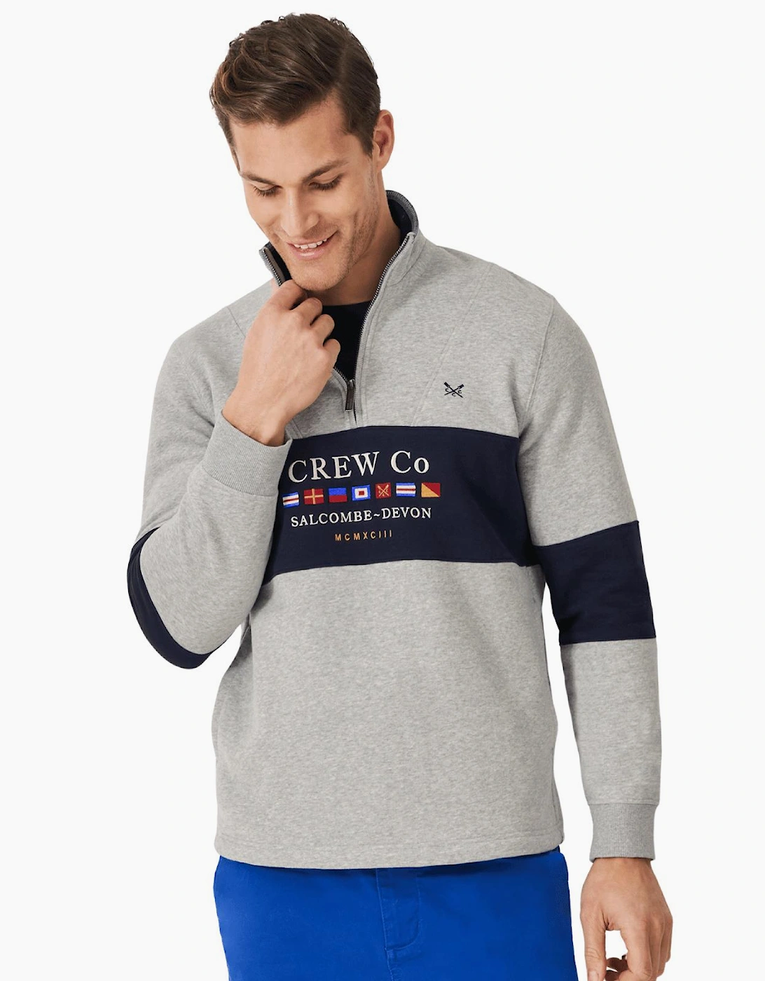 Crew Clothing Men's Crew Clothing Mens Cut And Sew Graphic Half Zip Sweatshirt - Grey