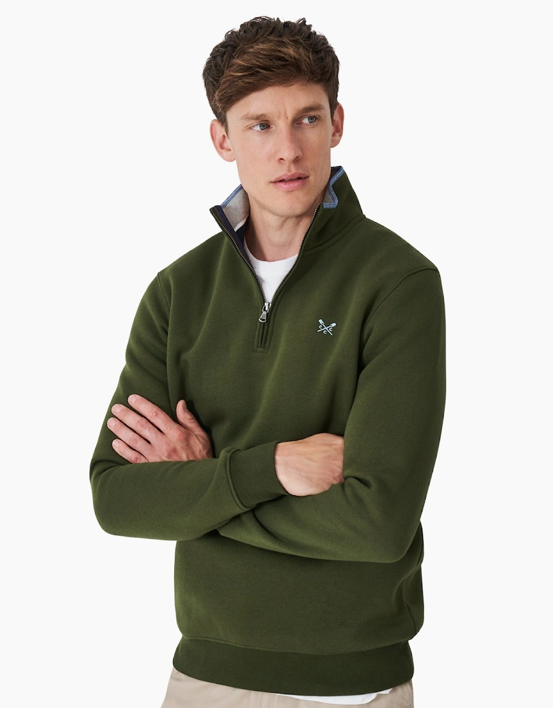 Crew Clothing Men's Green Classic Half Zip Sweatshirt - Size: M