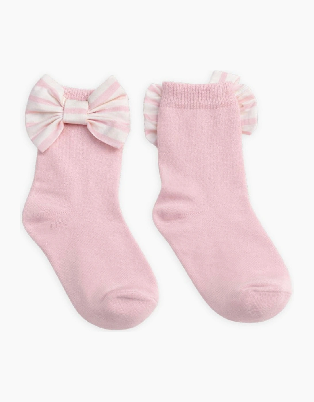 Girls Pale Pink Striped Bow Socks, 2 of 1
