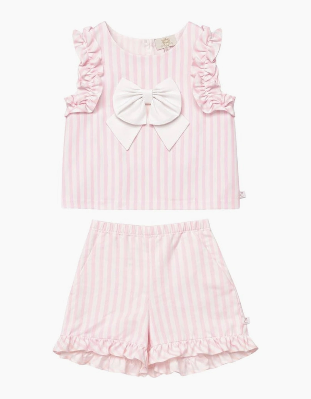 Girls Pale Pink Striped Bow Short Set, 5 of 4