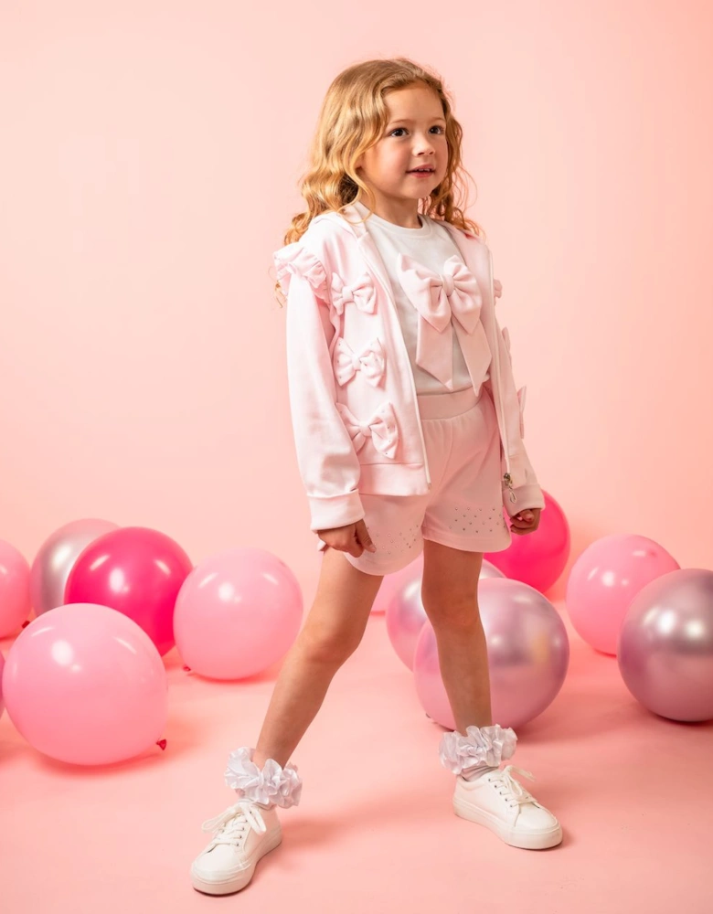 Girls Pale Pink 3 Piece Sweat Short Set