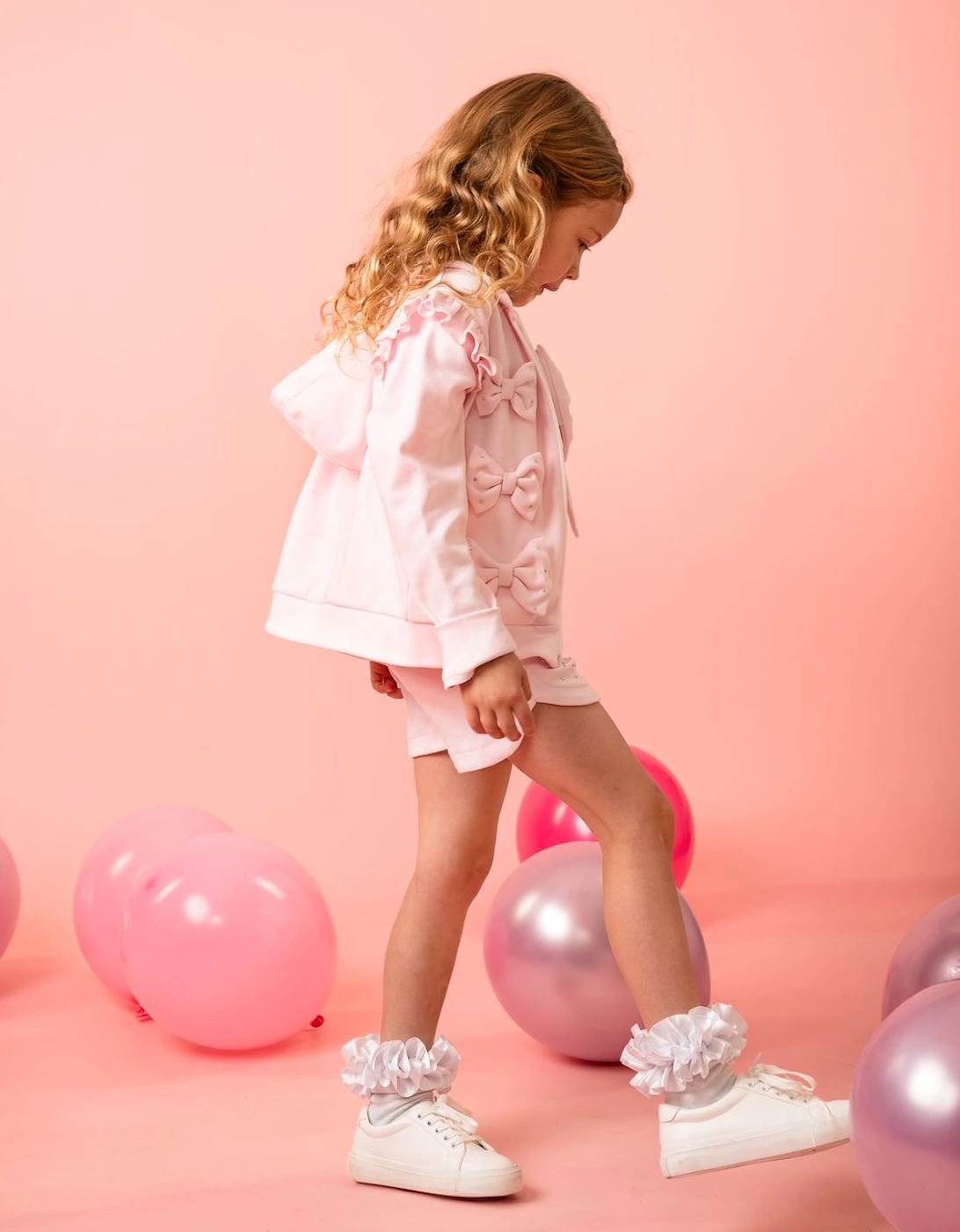 Girls Pale Pink 3 Piece Sweat Short Set