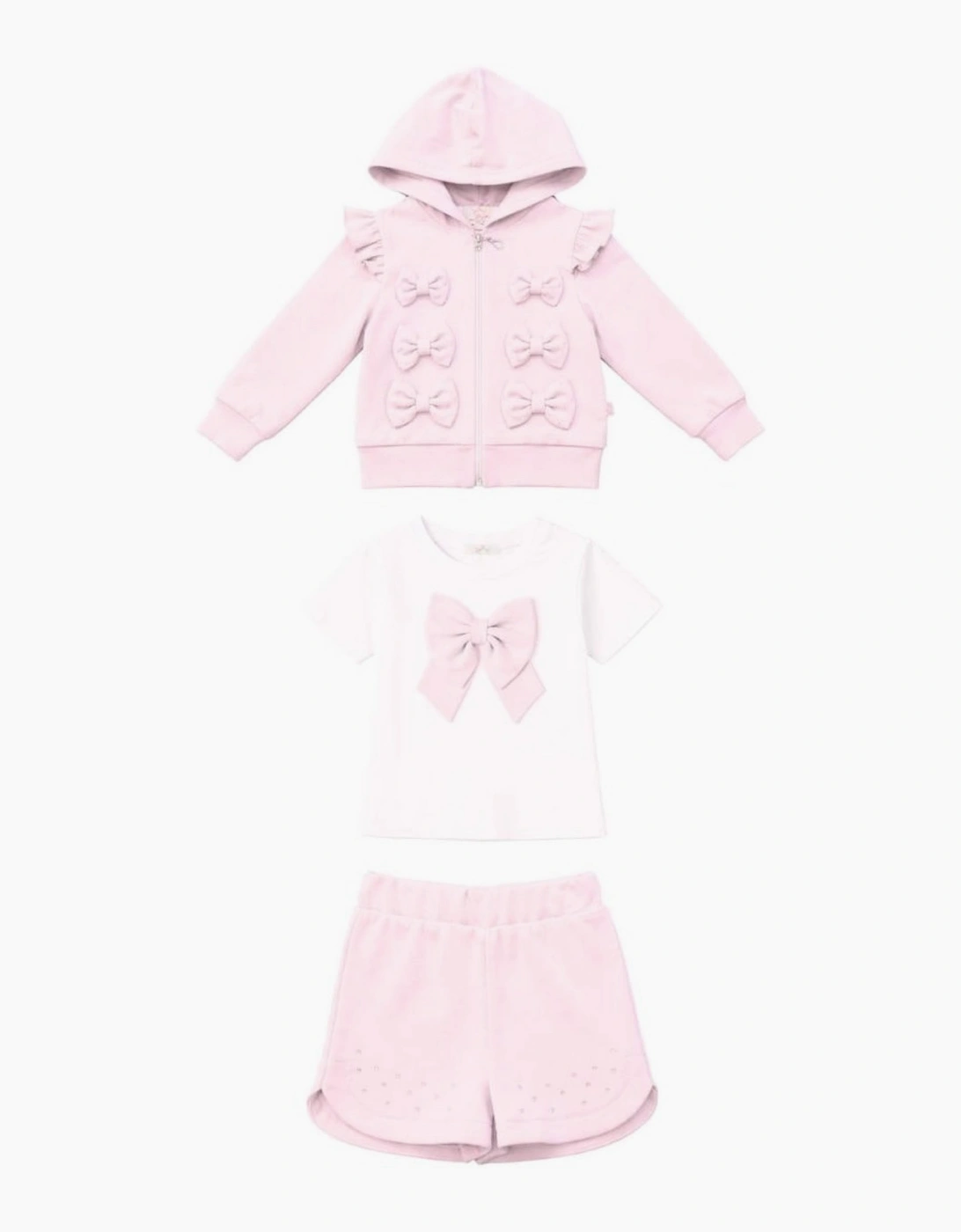Girls Pale Pink 3 Piece Sweat Short Set