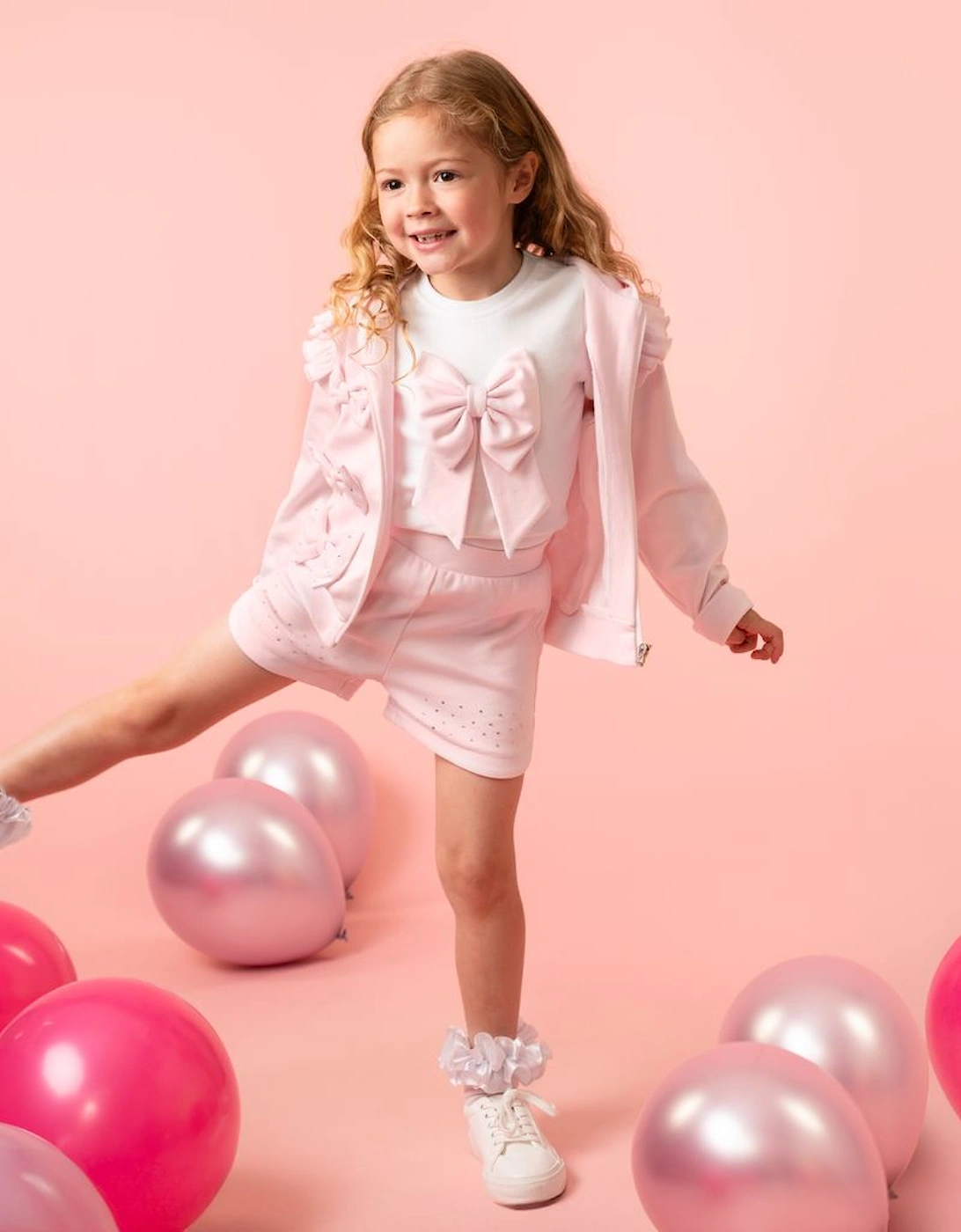 Girls Pale Pink 3 Piece Sweat Short Set