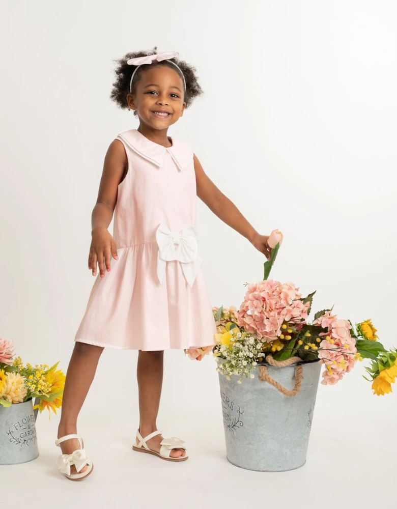 Girls Pale Pink Woven Sailor Collared Dress and Hairband