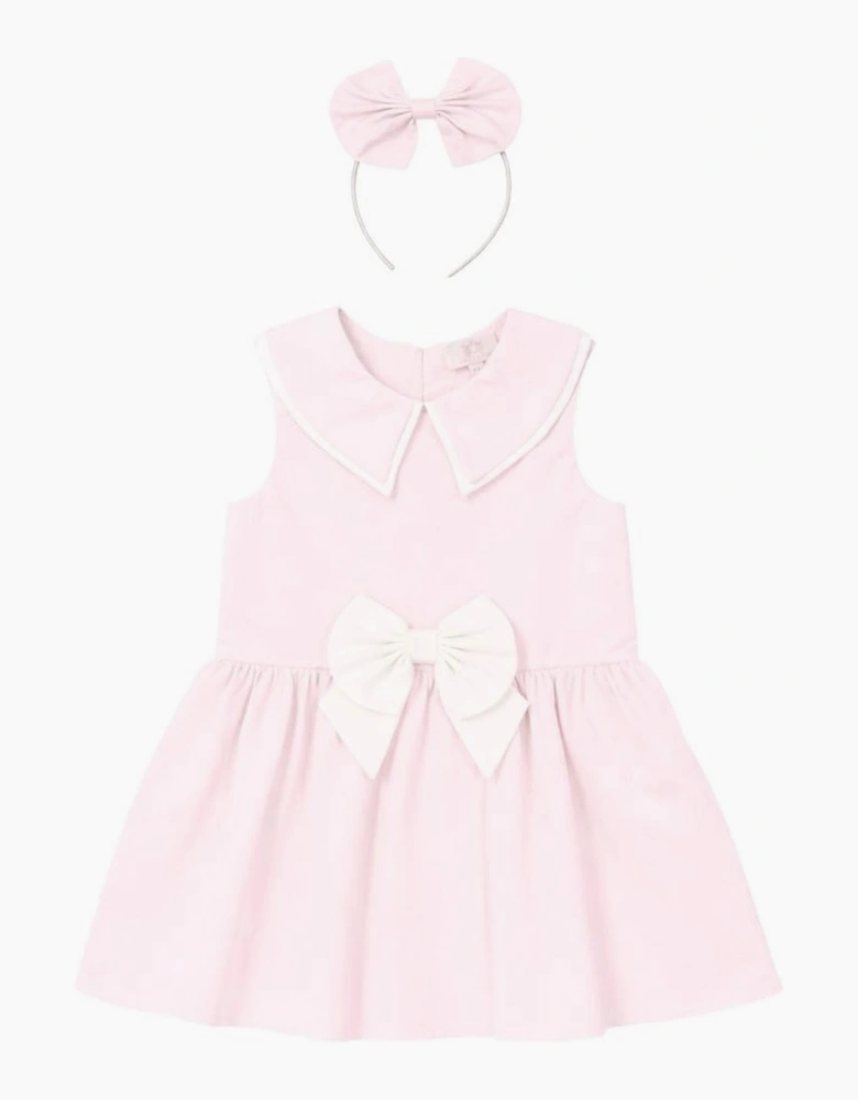 Girls Pale Pink Woven Sailor Collared Dress and Hairband