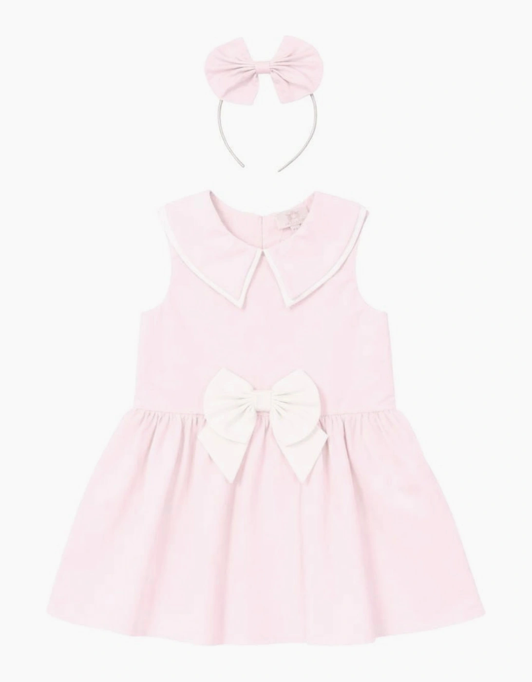 Girls Pale Pink Woven Sailor Collared Dress and Hairband
