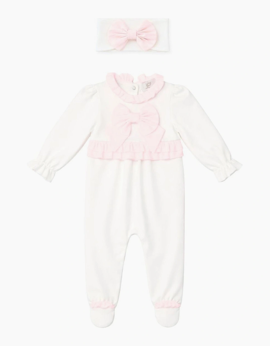 Girls Pale Pink White Cotton Babygrow and Headband