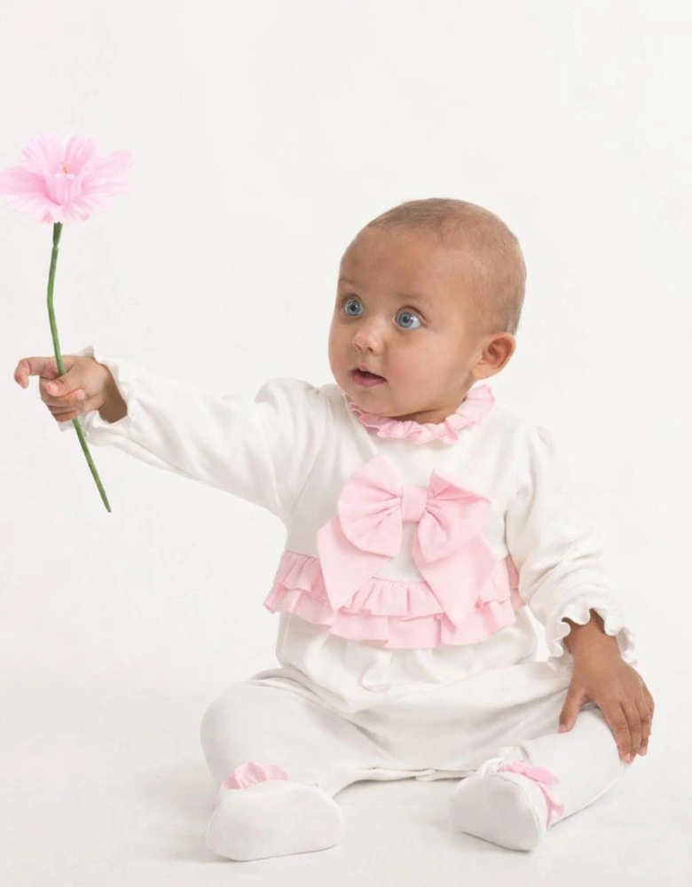 Girls Pale Pink White Cotton Babygrow and Headband