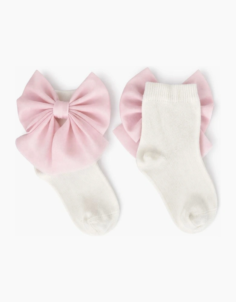 Girls Pale Pink Tulle Bow Socks