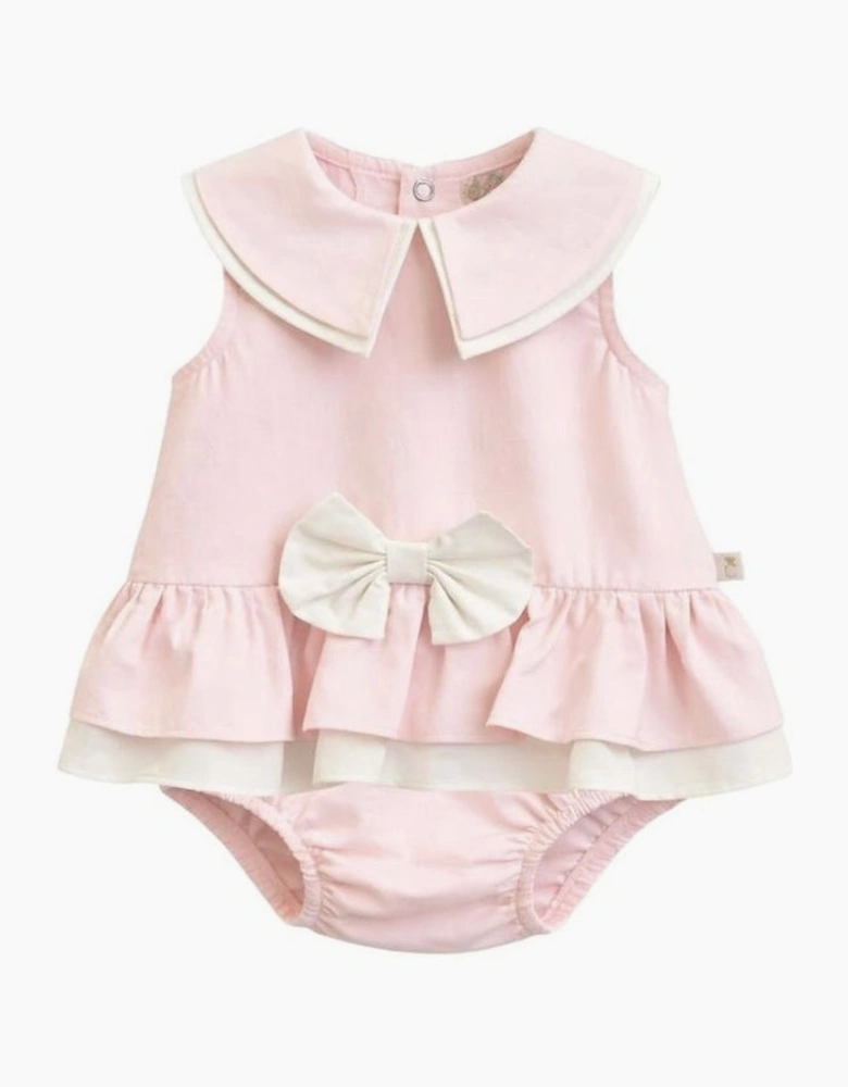 Girls Pale Pink Woven Sailor Collared Romper
