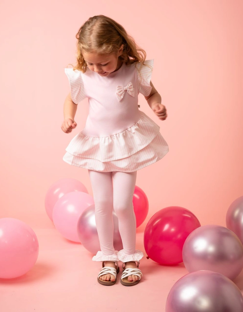 Girls Pale Pink Stretch Jersey Striped Legging Set