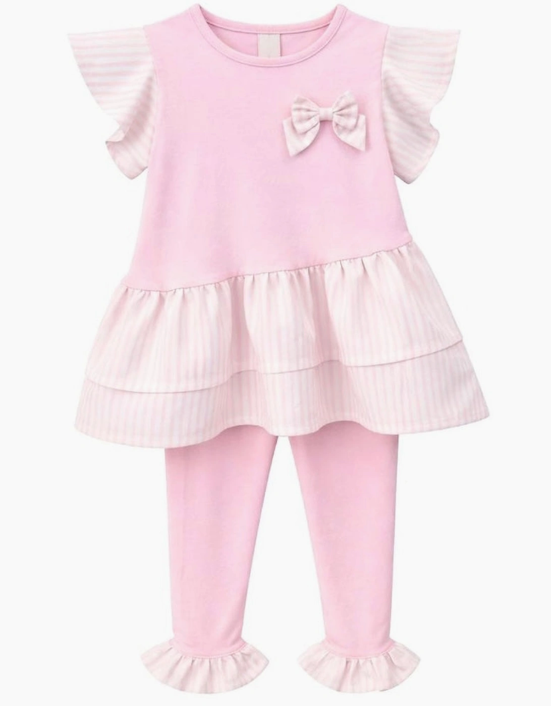 Girls Pale Pink Stretch Jersey Striped Legging Set
