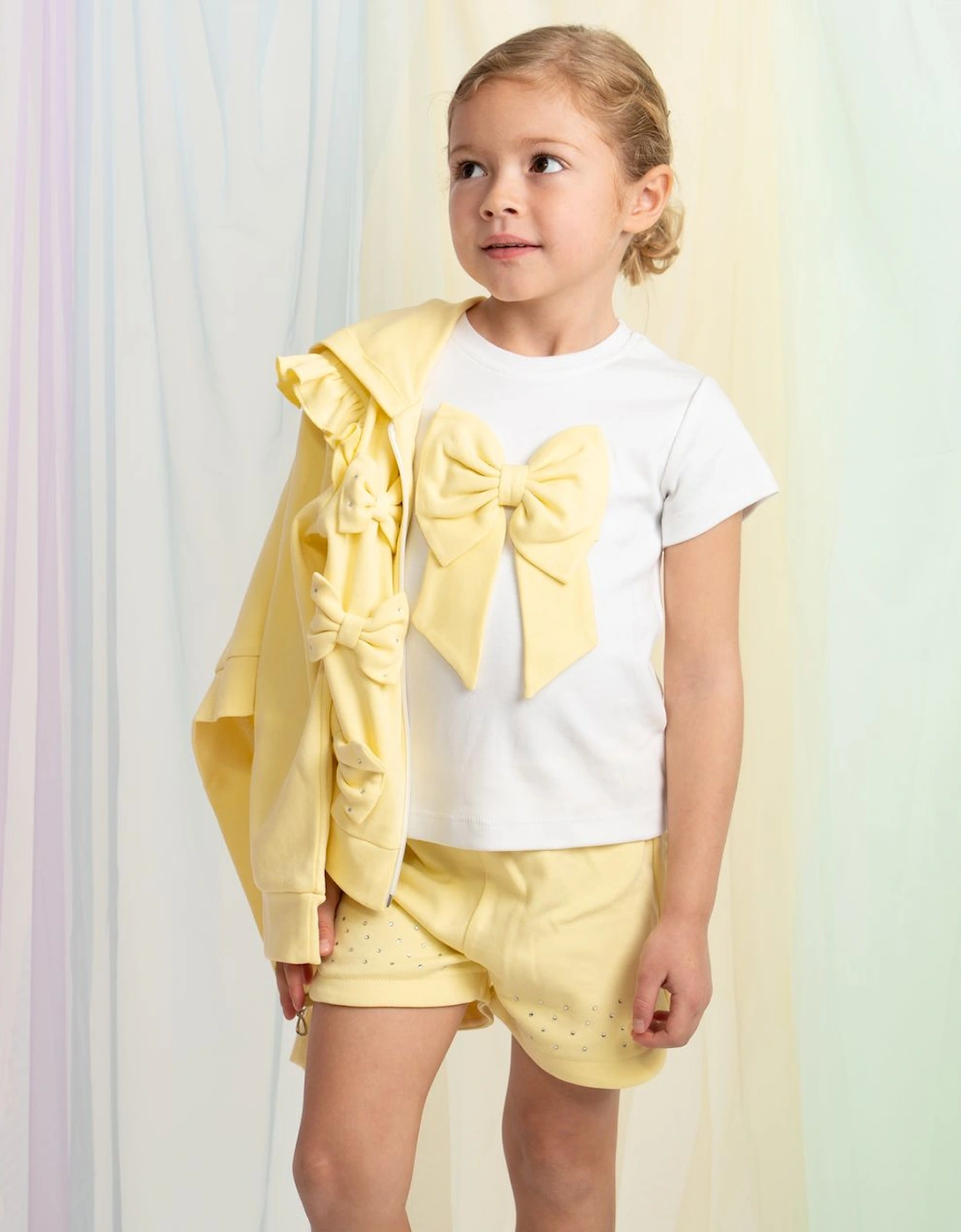 Girls Yellow Lemon 3 Piece Sweat Short Set, 6 of 5