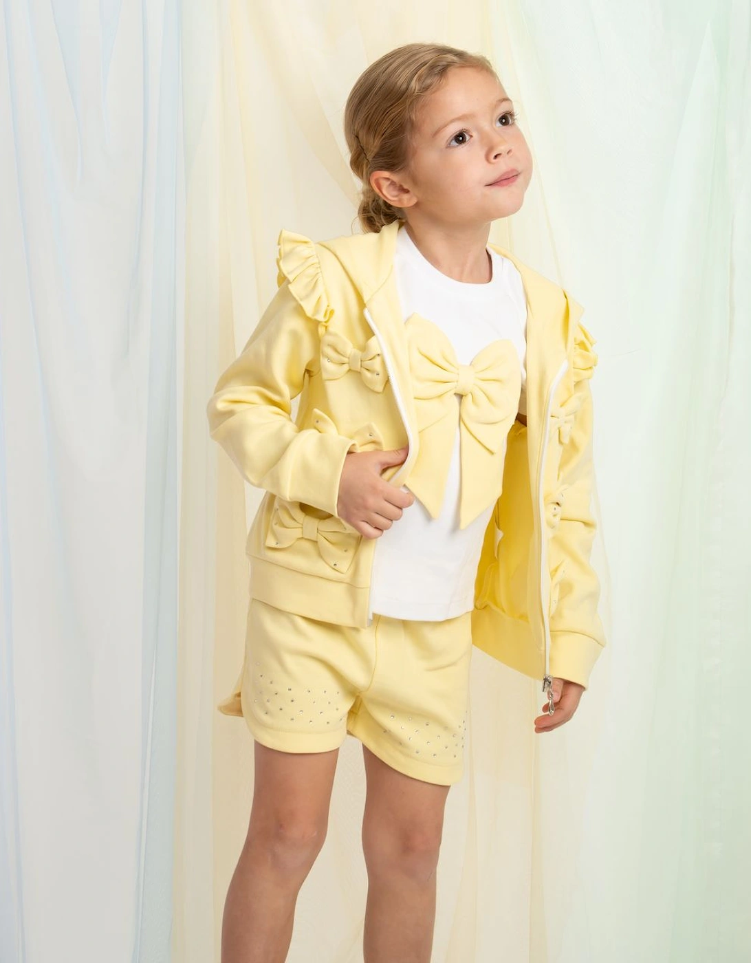 Girls Yellow Lemon 3 Piece Sweat Short Set