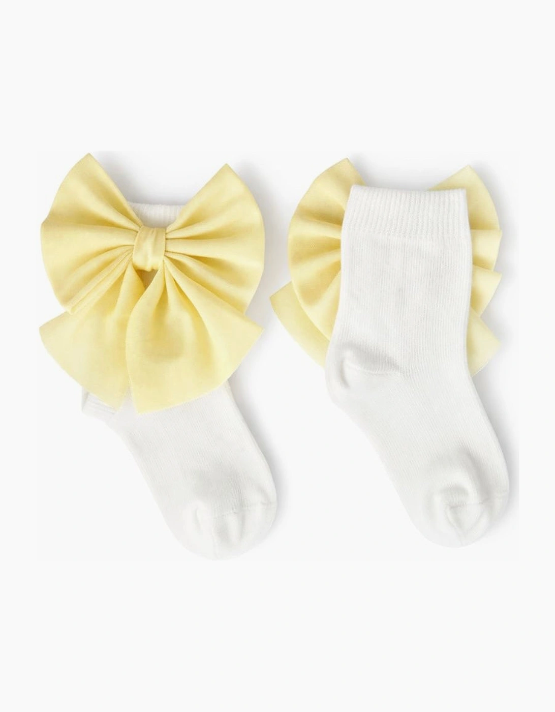 Girls Yellow Lemon Tulle Bow Socks, 2 of 1