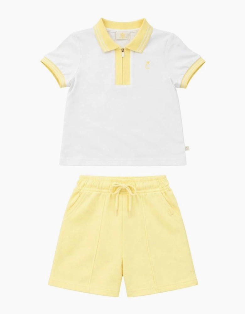 Boys Yellow Lemon Zip Up Polo Short Set