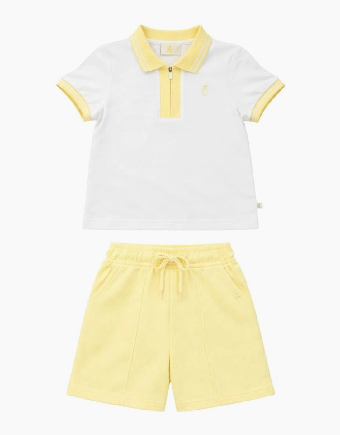 Boys Yellow Lemon Zip Up Polo Short Set, 3 of 2