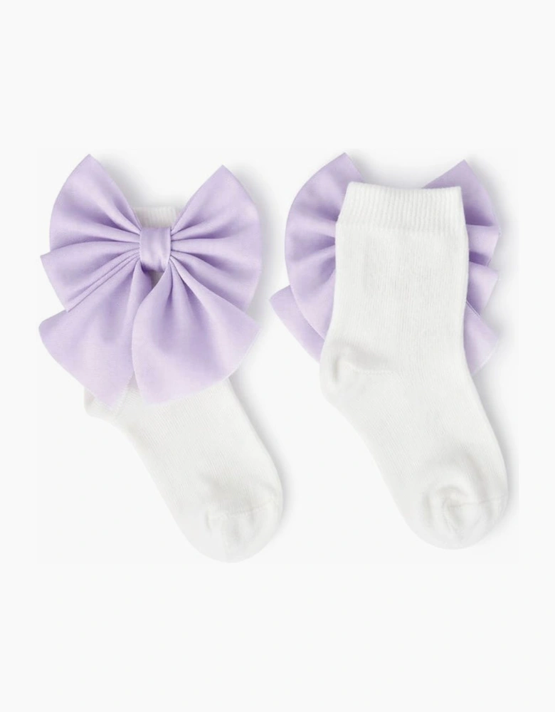 Girls Purple Lilac Tulle Bow Socks