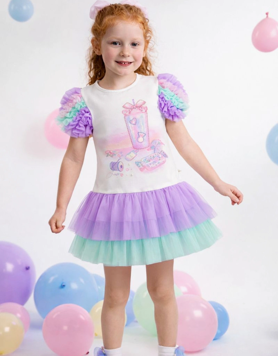 Girls Stretch Jersey Multicoloured Tulle Dress and Tumbler