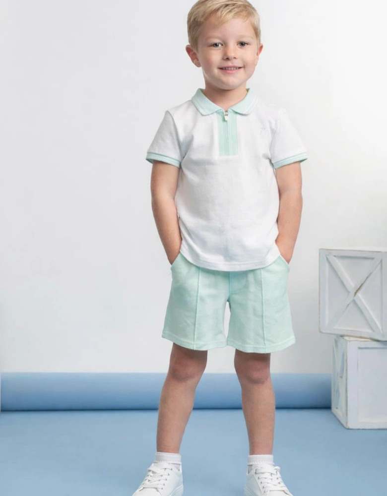 Boys Mint Green Zip Up Polo Short Set