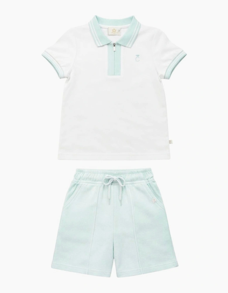 Boys Mint Green Zip Up Polo Short Set