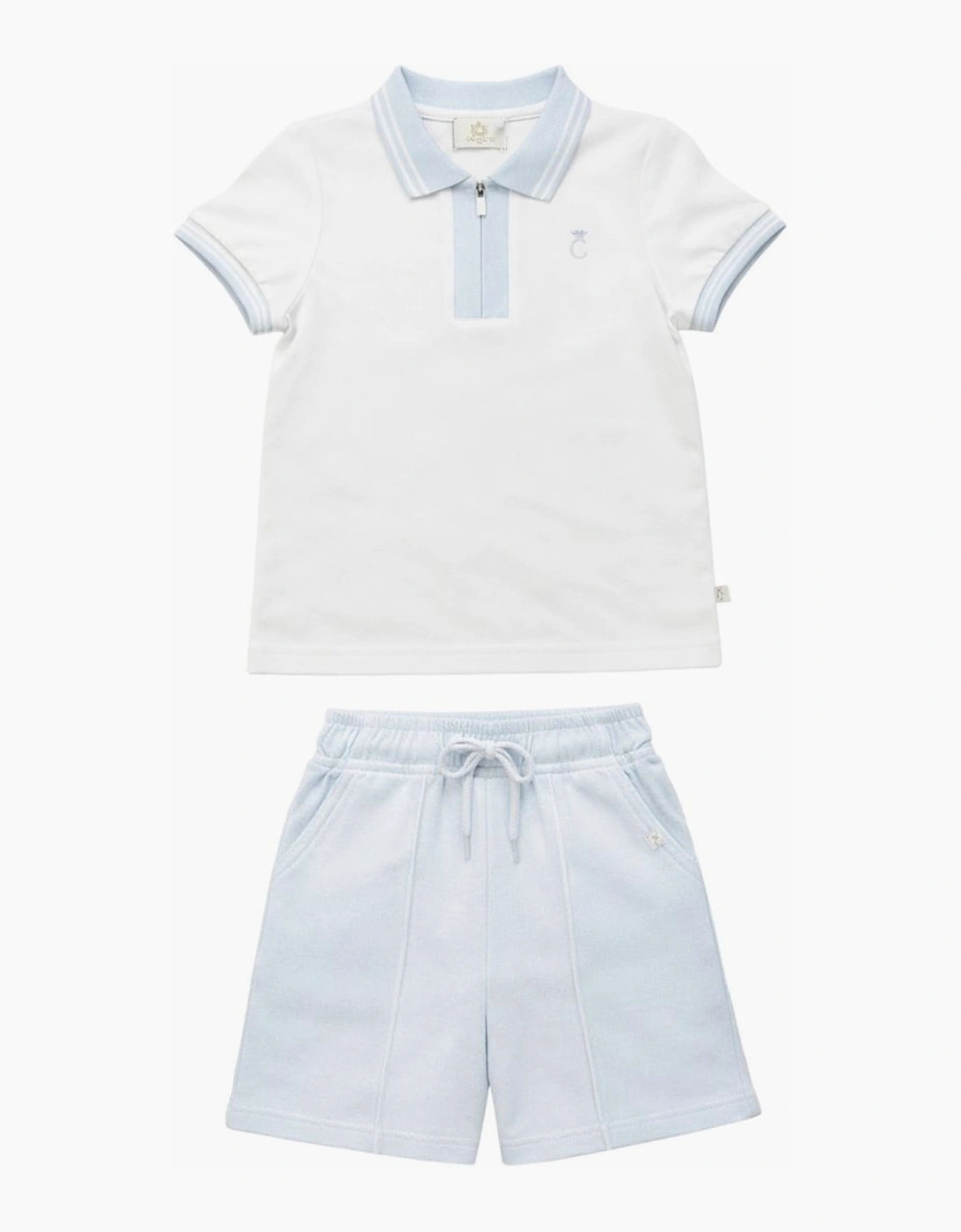 Boys Pale Blue Zip Up Polo Short Set, 3 of 2