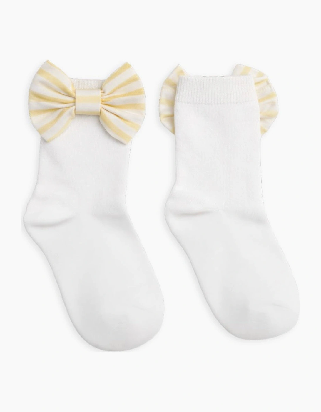 Girls Yellow Lemon Striped Bow Socks, 3 of 2