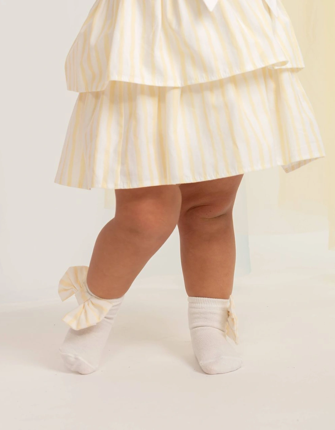 Girls Yellow Lemon Striped Bow Socks