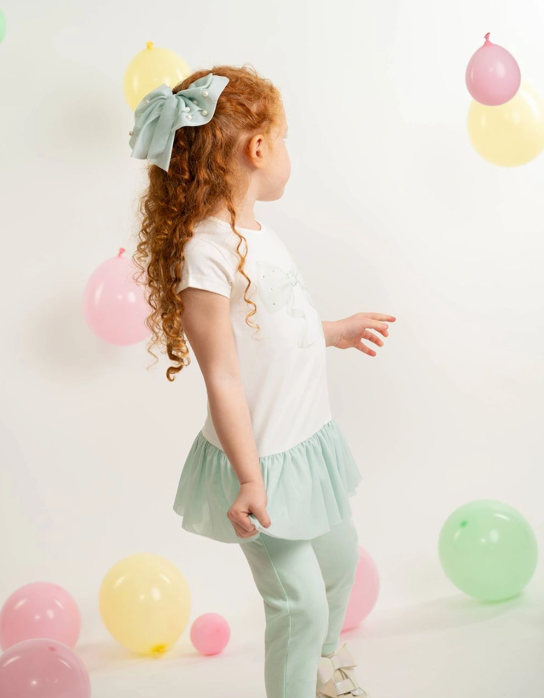 Girls Mint Green Stretch Jersey Bow Legging Set