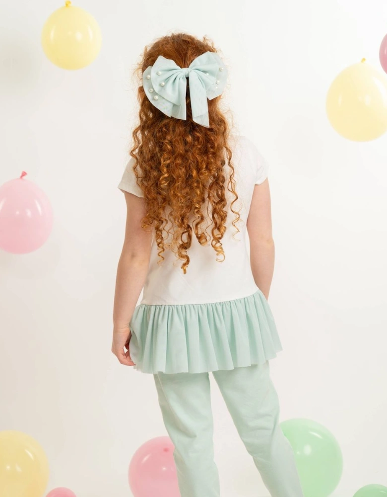 Girls Mint Green Stretch Jersey Bow Legging Set