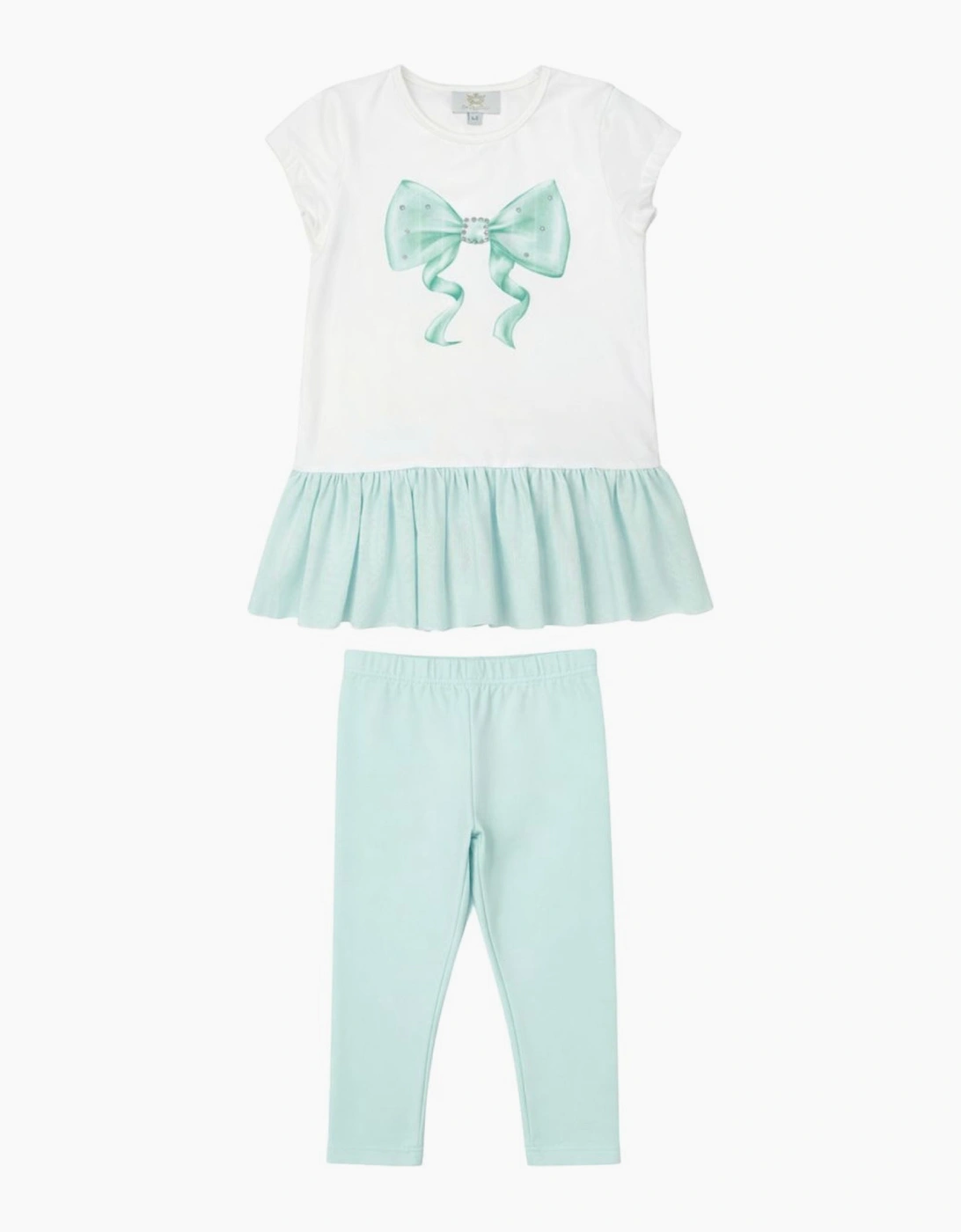 Girls Mint Green Stretch Jersey Bow Legging Set, 5 of 4