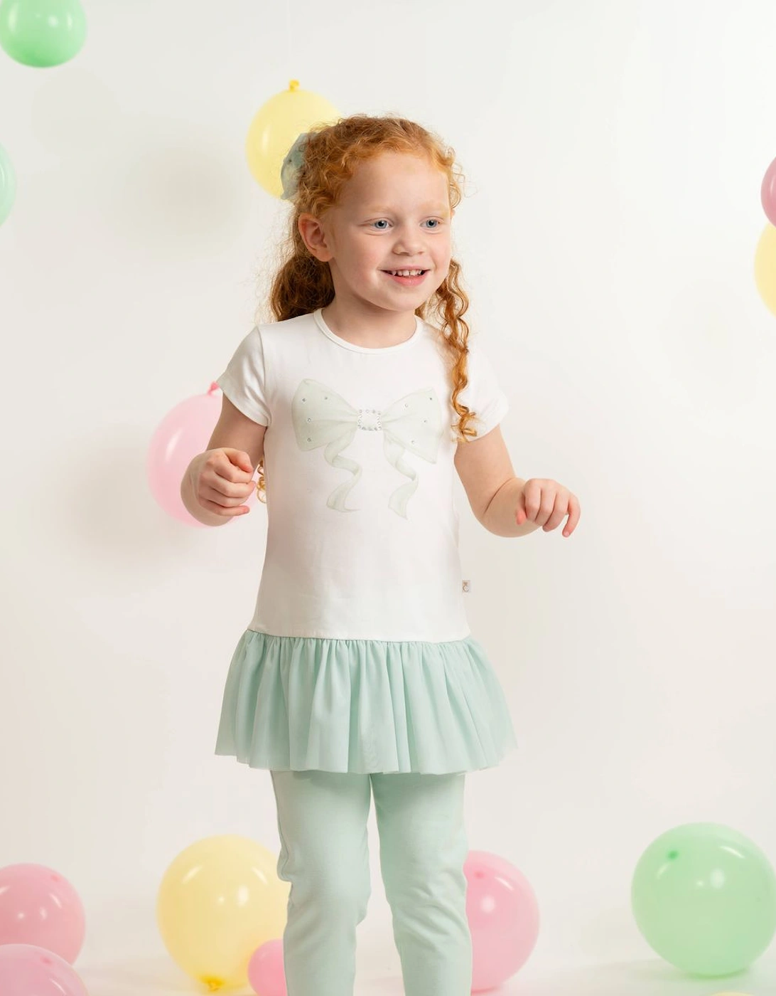 Girls Mint Green Stretch Jersey Bow Legging Set