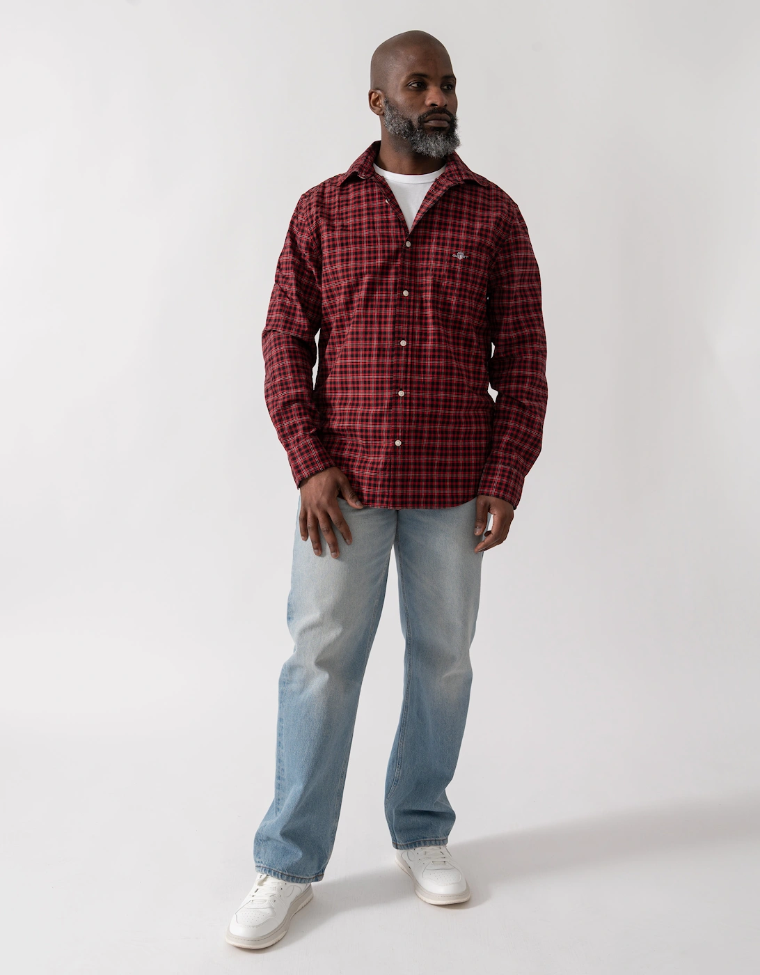 Mens Regular Fit Classic Poplin Check Shirt - 630 Ruby Red