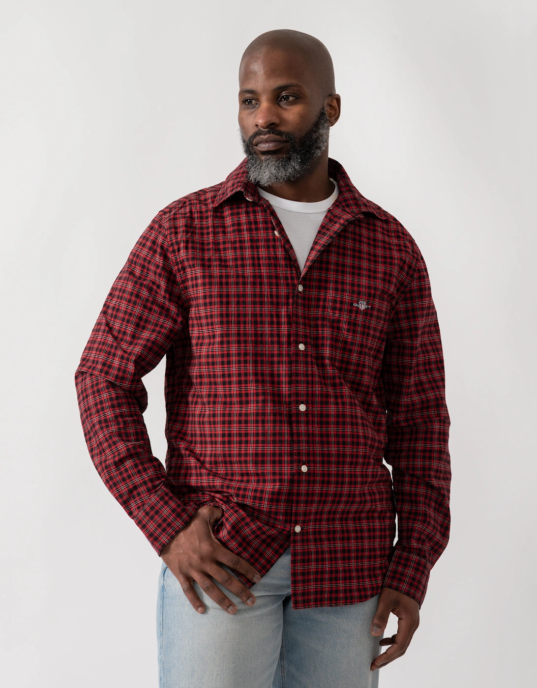 Mens Regular Fit Classic Poplin Check Shirt - 630 Ruby Red, 5 of 4