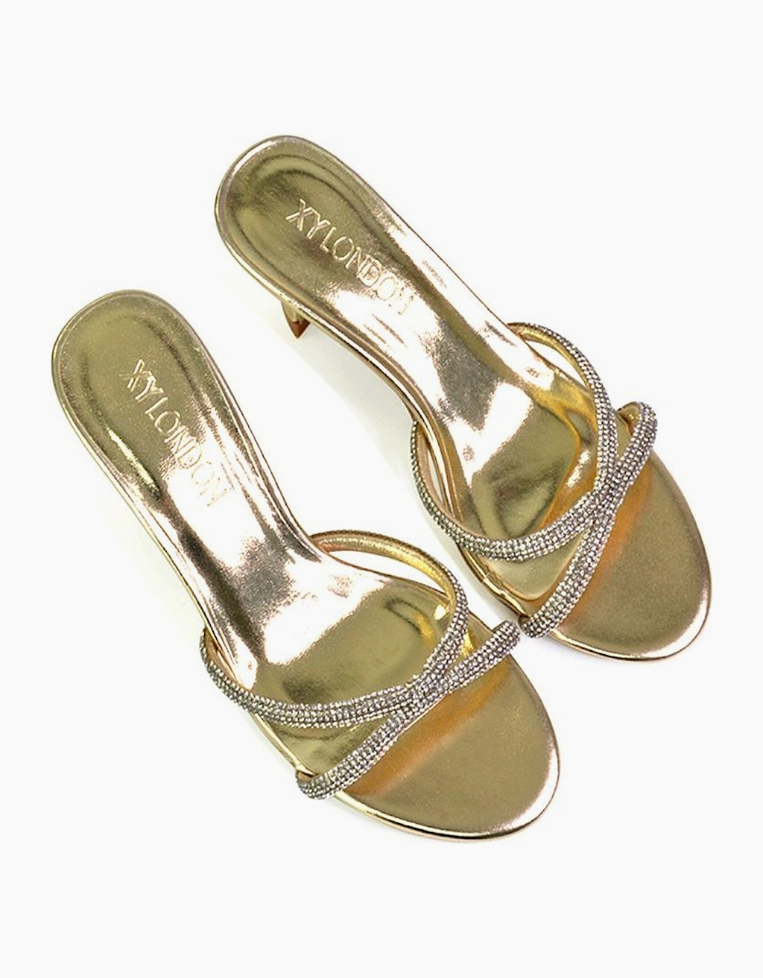 Womens/Ladies Abby Metallic Diamante Strappy Stiletto Heel Mules