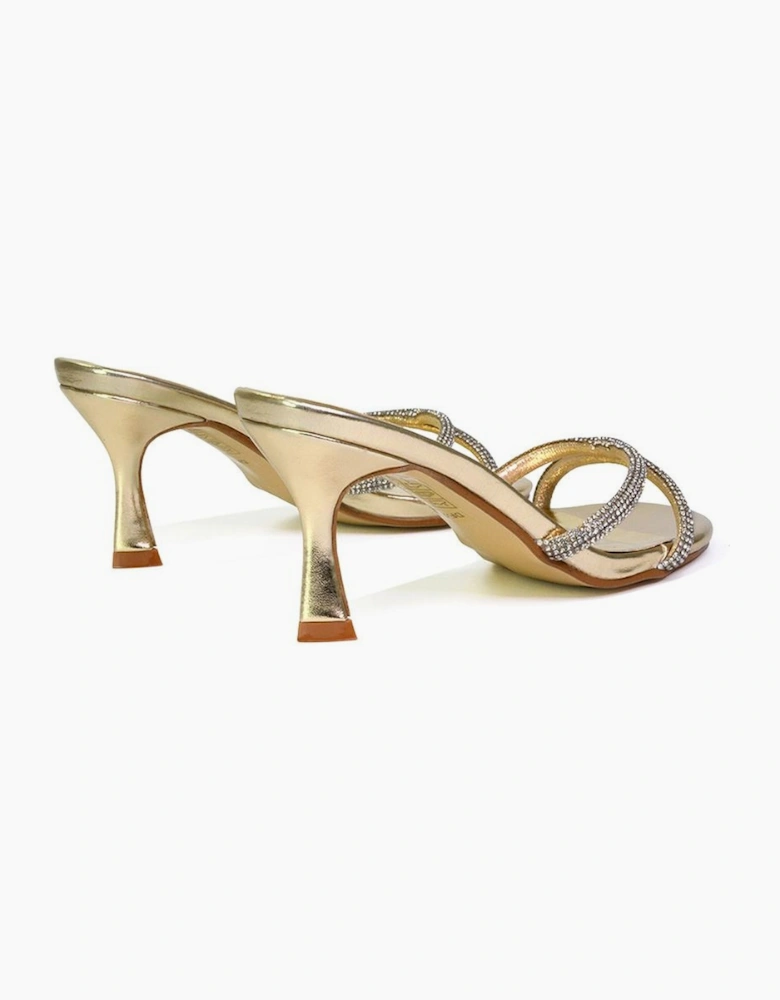 Womens/Ladies Abby Metallic Diamante Strappy Stiletto Heel Mules